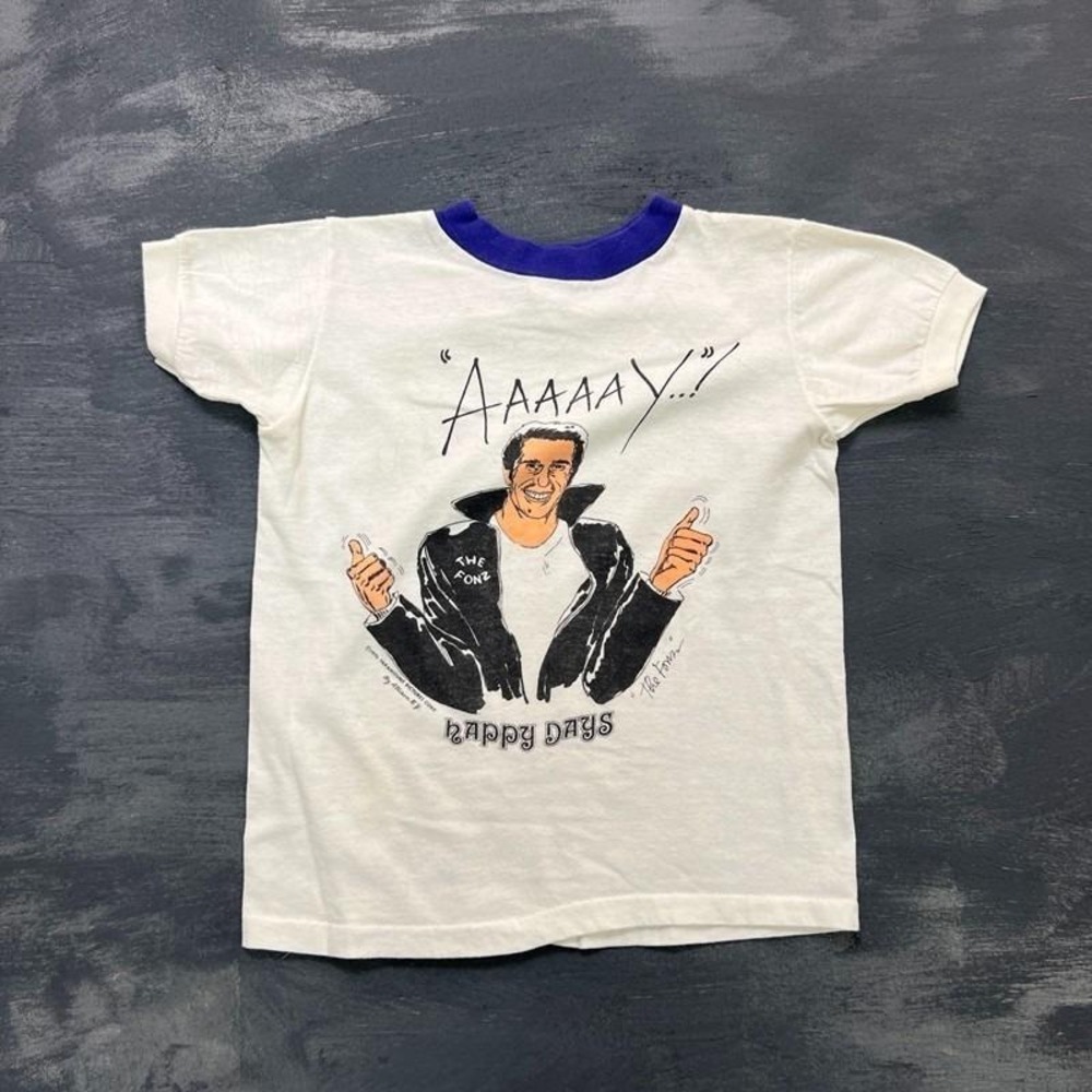 Vintage the Fonz Shirt Boys Large White 1970s Happy Days Ringer USA